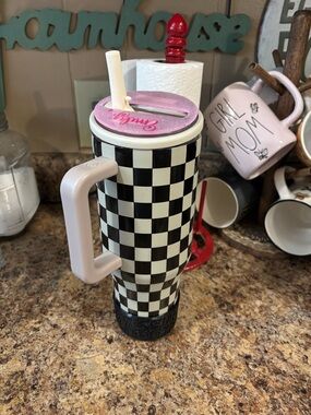 Black & White Checkered Travel Tumbler